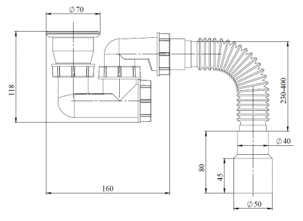 G22R, G22RР - outlet, flexible waste pipe with inspection