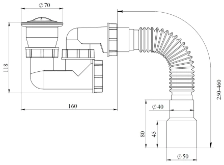 G22R, G22RР - outlet, flexible waste pipe with inspection