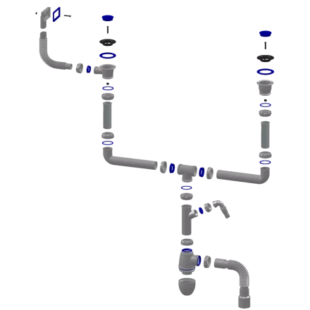B740V, B740VP - for double sink, square overflow, universal