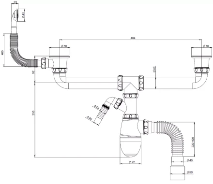 B741V - for double sink, round overflow, universal