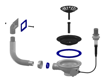 E155K - Outlet for automatic sink with rectangular overflow (components - brass)