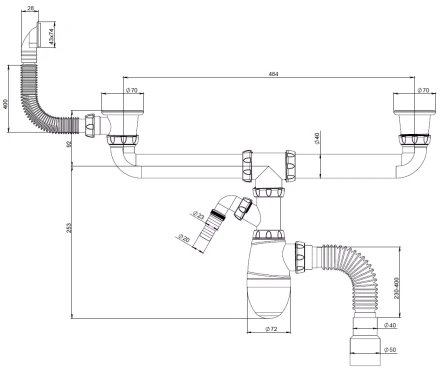 B747V - for double sink, square overflow, universal