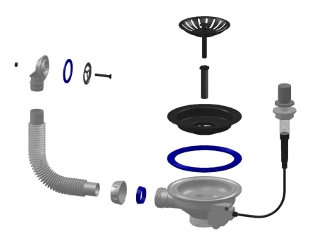 E156K - Outlet for automatic sink with round overflow (components - brass)