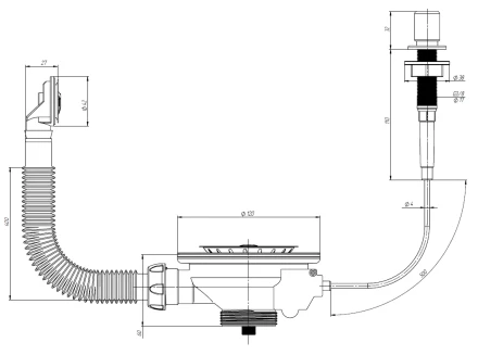 E156K - Outlet for automatic sink with round overflow (components - brass)