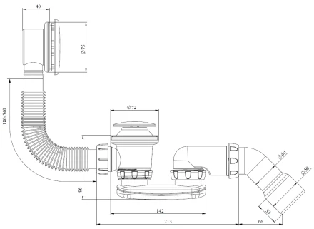 S121E – easy-open system, automatic bath and shower waste and trap