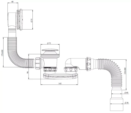 S122E - easy-open system, automatic bath and shower waste and trap