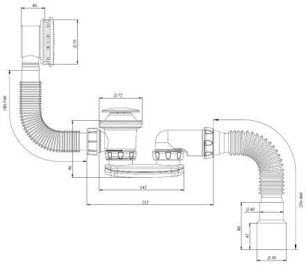 S122E - easy-open system, automatic bath and shower waste and trap
