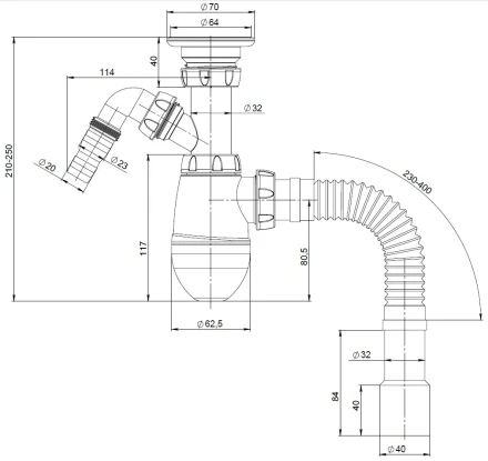M320V - waste Ø32, connector for washing machine