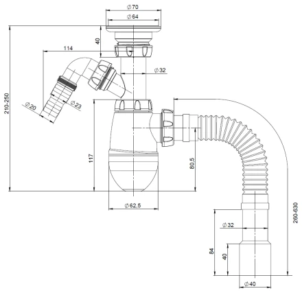 M320V - waste Ø32, connector for washing machine