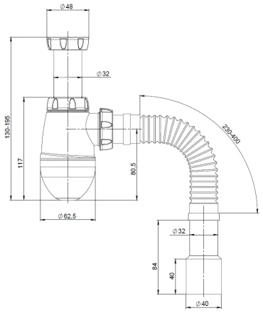 M420 - Ø32, without waste, flexible outlet pipe