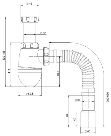 M420 - Ø32, without waste, flexible outlet pipe