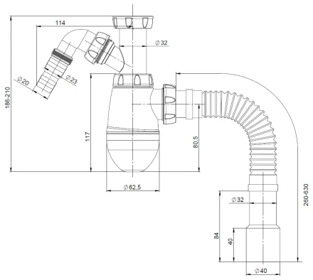 M520V - Ø32, without waste, connector for washing machine