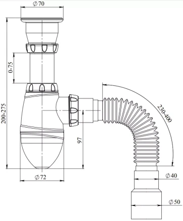 A220, A220P - waste, flexible outlet pipe