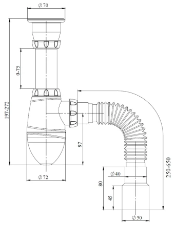 A220, A220P - waste, flexible outlet pipe