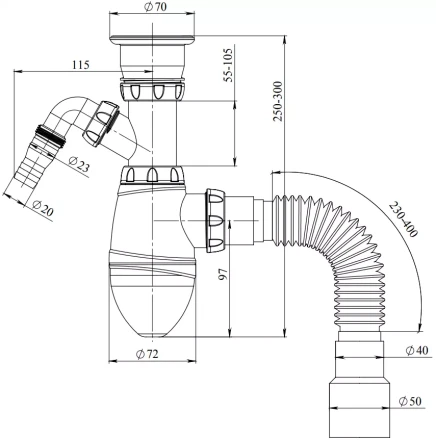 A320V, A320VP - waste, connector for washing machine