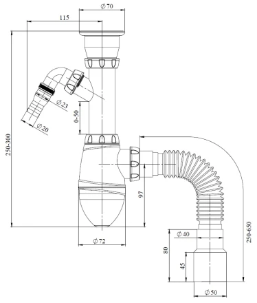 A320V, A320VP - waste, connector for washing machine