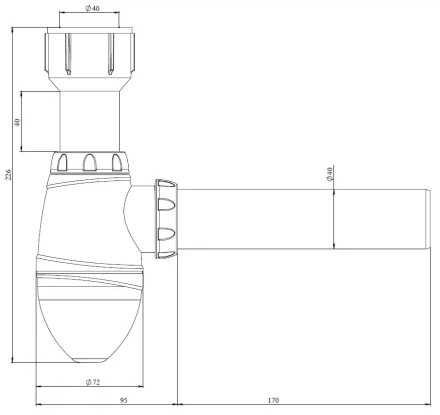 K210 – urinal bottle trap Ø40, outlete pipe Ø40