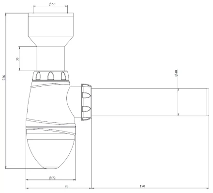 K215 – urinal bottle trap Ø50, outlet pipe Ø40
