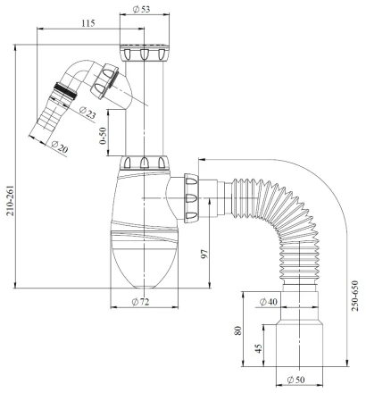A520V - without waste, connector for washing machine