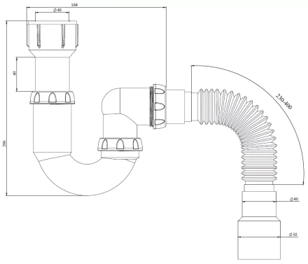 K320 - urinal bottle trap Ø40, flexible outlet pipe