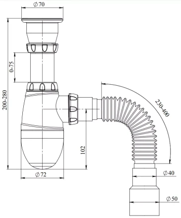 B220, B220P - waste, flexible outlet pipe