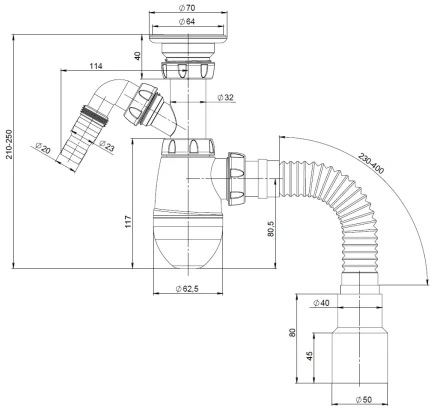 M322V - waste Ø32, connector for washing machine