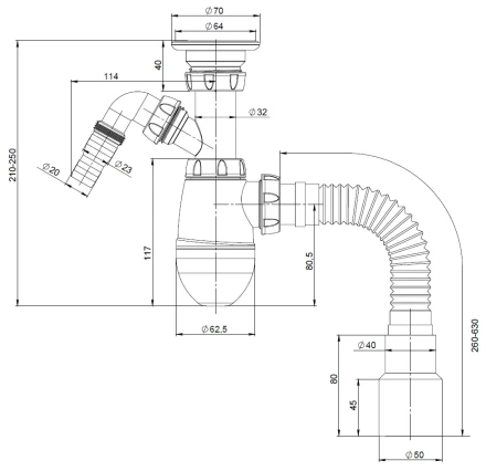 M322V - waste Ø32, connector for washing machine