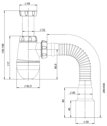 M422 - Ø32, without waste, flexible outlet pipe