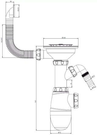 B430V, B430VP - square overflow, connector for washing machine/dishwasher