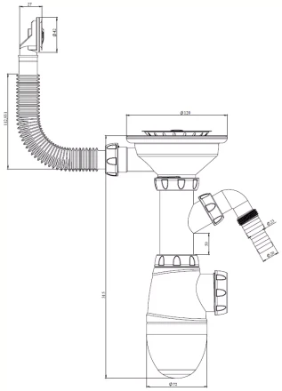 B431V, B431VP - round overflow, outlet for dishwasher