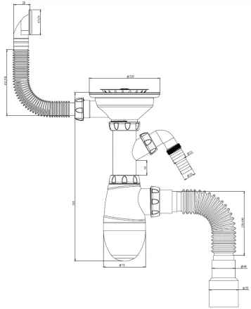 B435V, B435VP - square overflow, connector for washing machine/dishwasher