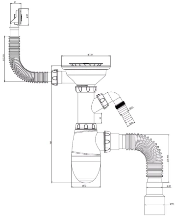 B436V, B436VP - round overflow, outlet for dishwasher