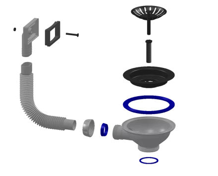 Е155, Е155Р - Sink outlet 3 1/2&quot;(Ø40) with rectangular overflow