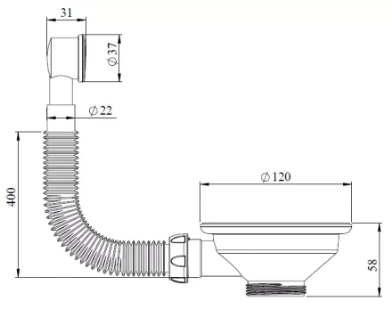 Е156, Е156Р - Sink outlet 3 1/2&quot; (Ø40) with round overflow