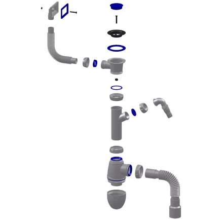 B442V - sink siphon with rectangular overflow