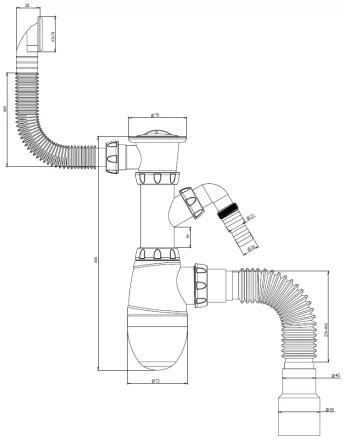B442V - sink siphon with rectangular overflow