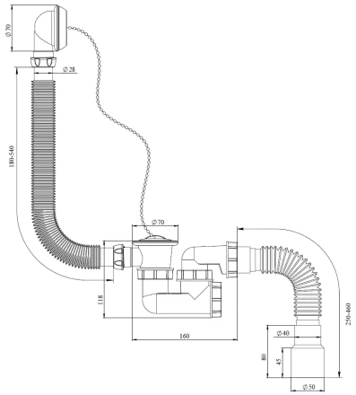 S12R - bath siphon with inspection