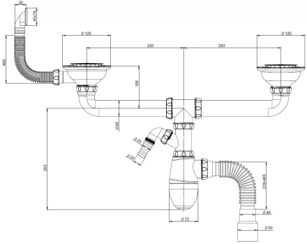 B730V, B730VP - for double sink, square overflow, universal