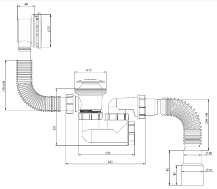 S122ELR - easy-open system, automatic bath and shower waste and trap with inspection